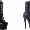 PLEASER Sky-1020 Black Ankle Calf Back Lace Up Zipper Platforms 7" Heels Boots