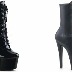 PLEASER Sky-1020 Black Ankle Calf Back Lace Up Zipper Platforms 7" Heels Boots