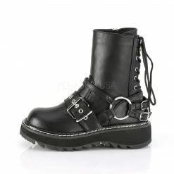 DEMONIA Lilith-210 Black Rear Lace Up Oxford White Stitching Goth Biker Boots Heels