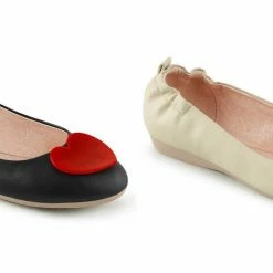 Discontinued PINUP COUTURE Olive-05 Black Cream Heart Elasticated Foldable Flats