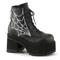 DEMONIA Ranger-105 Embroidered Spider Web Charm Goth Anke Calf Platforms Boots