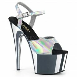 PLEASER Adore-709HGCH Silver Hologram Chrome Sandals Club Platforms 7