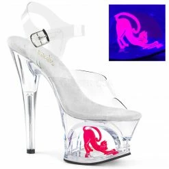 PLEASER Moon-708CAT Clear Blacklight Reactive Cat Stripper Club Platforms Heels