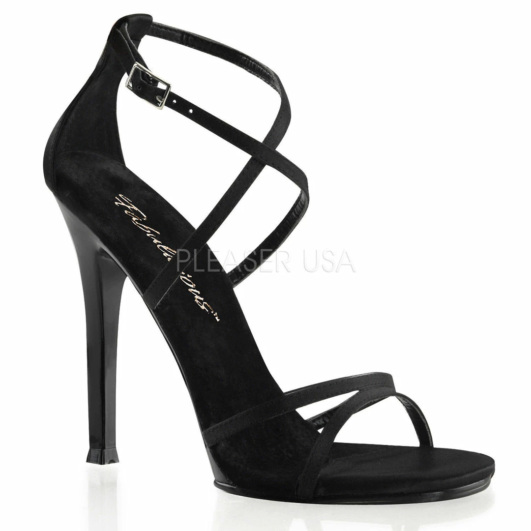 FABULICIOUS Gala-41 Black Satin Strappy Dress Formal Wedding Party 4.5" Heel