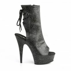 PLEASER Delight-1018MMG Black Faux Leather Mini Glitter Open Toe Back 6