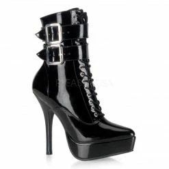 DEVIOUS Indulge-1026 Black Patent Sexy Drag Fetish Ankle Boots Plus Size 5-15
