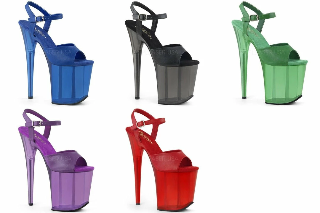 PLEASER Flamingo-809T Blue Black Purple Red Tinted Pole Dancer Platform 8" Heels