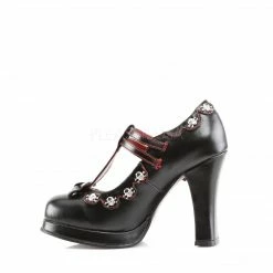 DEMONIA Crypto-06 Red Stitching Goth Lolita Skulls T-Strap Bow Mary Janes Heels