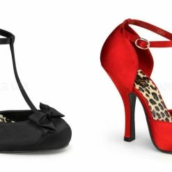 PINUP COUTURE Cutiepie-12 Black Red Satin Rockabilly D'Orsay T Strap Pumps Heels
