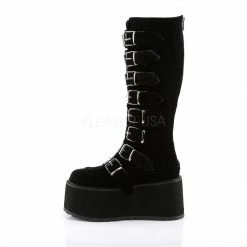 DEMONIA Damned-318 Black Hologram Goth Spike Buckles Platform Knee Boots