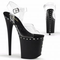 PLEASER Flamingo-808ABLS Clear Black Rhinestones Stripper Club 8" Platform Heels