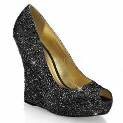 Discontinued FABULICIOUS Isabelle-18 Black Red Silver Champagne Rhinestone Wedge