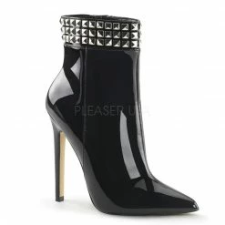 PLEASER Sexy-1006 Black Patent Sexy Club Studded Ankle Boots Stiletto High Heels
