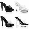 FABULICIOUS Cocktail-501 Clear Black Platforms Slip On Slides 5" Heels