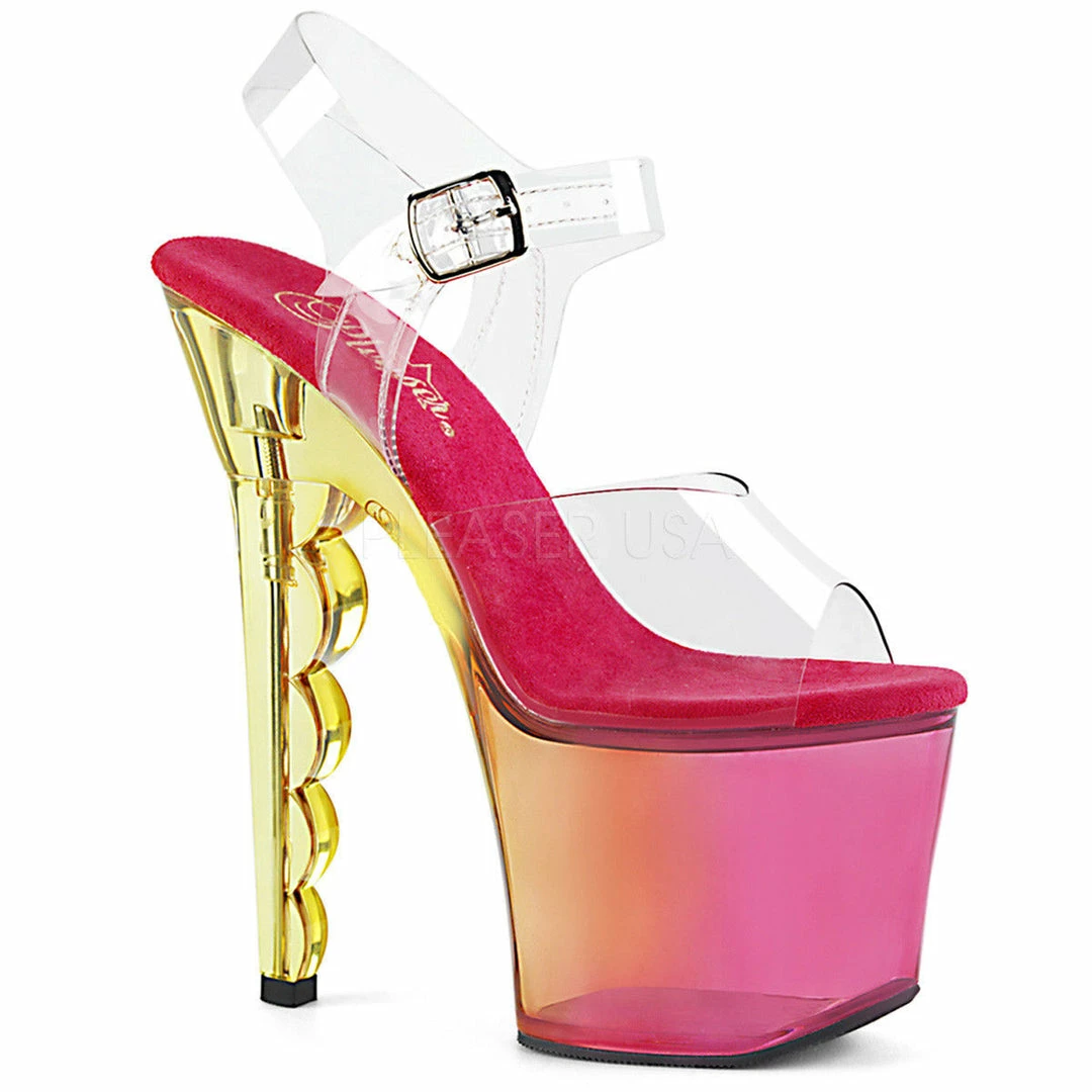 Discontinued PLEASER Scallop-708MCT Tinted Ombre Stripper Pole Platforms 7" Scalloped Heels