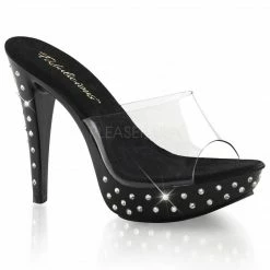 FABULICIOUS Cocktail-501SDT Black Clear Rhinestones Party Platform Slides Heels