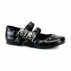 DEMONIA Daisy-03 Black Goth Punk Skull Buckles Vegan Steampunk Ballet Flats