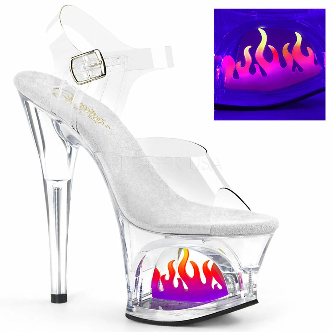 PLEASER Moon-708FLM Ombre Flames Fire Stripper Dancer Club Platforms 7" Heels