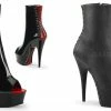PLEASER Delight-1025 Black Red Goth Fetish Corset Ribbon 6" Stiletto Ankle Boots