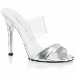 Heels FABULICIOUS Gala-02L Clear Silver Dual Band Strap Dress Formal Wedding 4.5