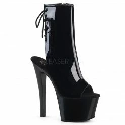 PLEASER Sky-1018 Black Ankle Calf Back Lace Up Open Toe Platforms 7" Heels Boots