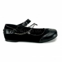 DEMONIA Daisy-07 Black Goth Punk Skull Chains Vegan Leather Velvet Ballet Flats