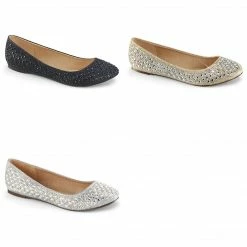 FABULICIOUS Treat-06 Black Gold Nude Silver Rhinestone Glitter Mesh Fabric Flats