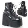 DEMONIA Camel-201 Silver Bat Hologram Studs Goth Chunky Thick Heels Ankle Boots