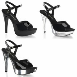 FABULICIOUS Cocktail-509 Black Chrome Ankle Straps Platforms Sandals 5" Heels