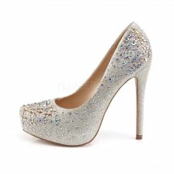 FABULICIOUS Destiny-06R Nude Silver Glitter Mesh Fabric Wedding Formal Heel Pump