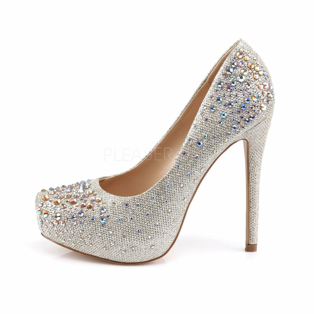 FABULICIOUS Destiny-06R Nude Silver Glitter Mesh Fabric Wedding Formal Heel Pump
