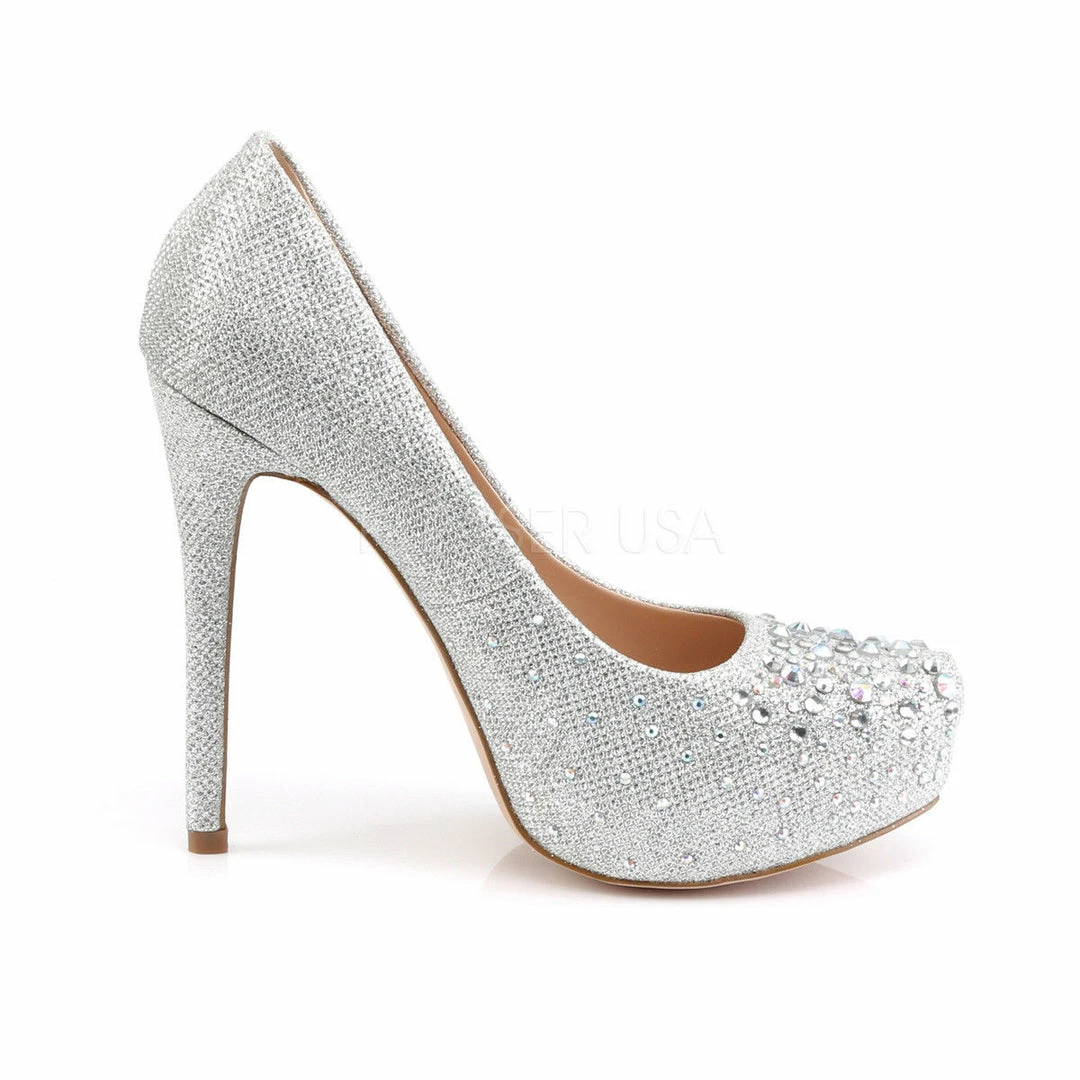 FABULICIOUS Destiny-06R Nude Silver Glitter Mesh Fabric Wedding Formal Heel Pump