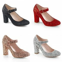 FABULICIOUS Sabrina-07 Red Rose Gold Silver Black Glitter Mary Janes 4" Heels