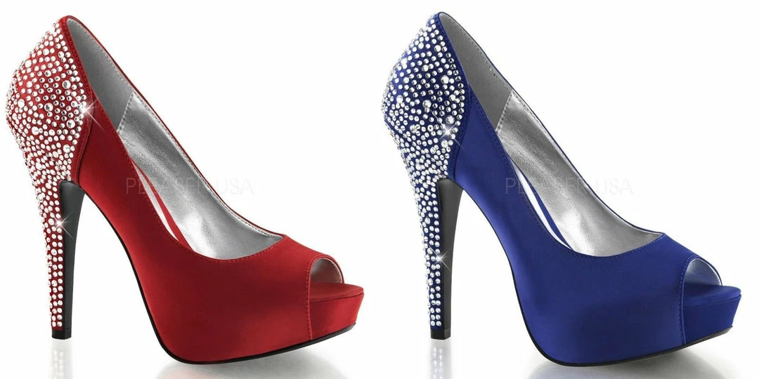 FABULICIOUS Lolita-08 Blue Red Satin Rhinestone Wedding Dress Formal Heels Pumps