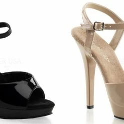 FABULICIOUS Lip-109 Black Nude Patent Work Dress Party Sandals 5" High Heels