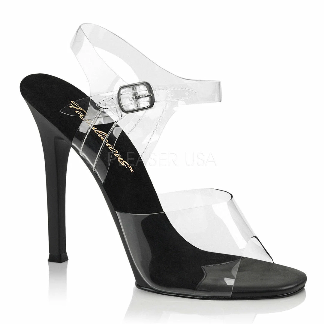 Discontinued FABULICIOUS Gala-08 Clear Fitness Bikini Model Comp Dress 4.5" Heel Heels