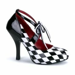 FUNTASMA Harlequin-03 Black White Checkers Racecar Retro Halloween Costume Heels