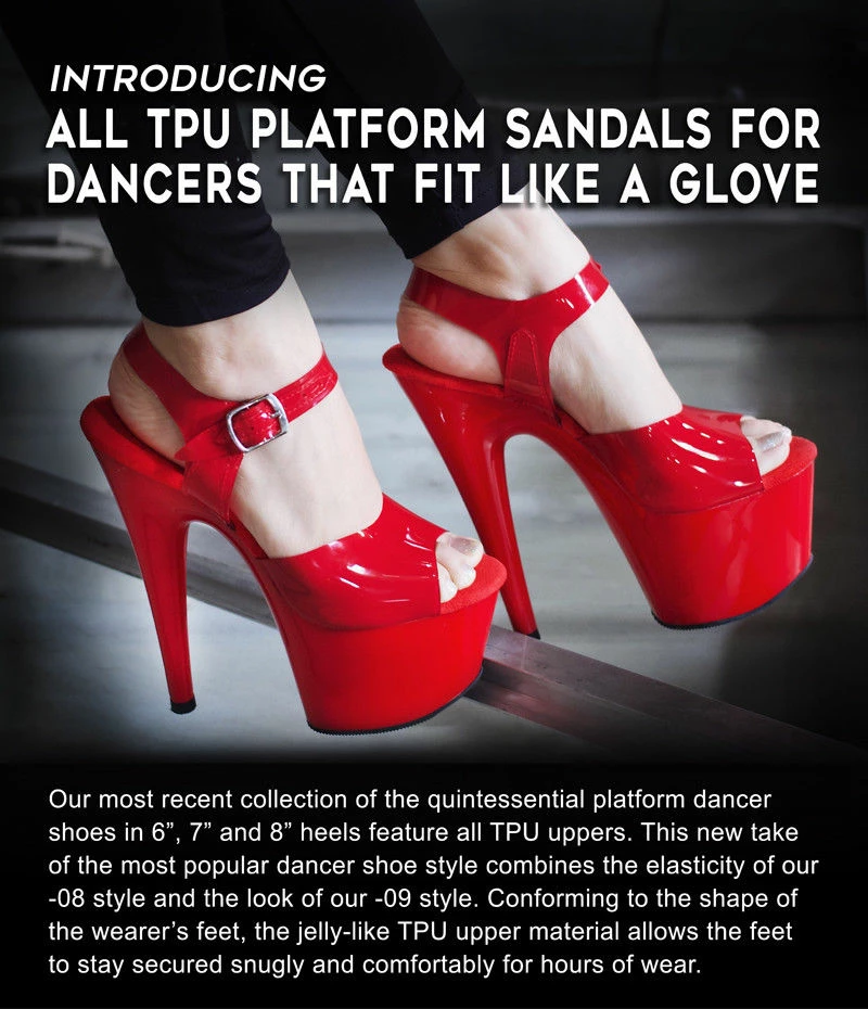 PLEASER Adore-708N Pink Red White Cream Black Jelly Like TPU Strap Pole 7" Heels