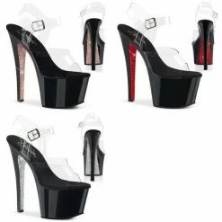 PLEASER Sky-308CRS Rhinestones Pole Dancer Club Ankle Strap Platform 7" Heels
