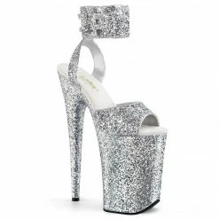 PLEASER Infinity-991LG Silver Glitter Ankle Cuff Stripper Dancer Club 9" Heels