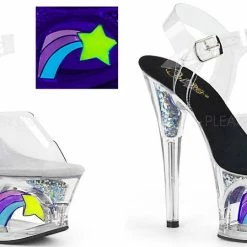 PLEASER Moon-708RSS Stripper Pole Blacklight Reactive Shooting Star 7" Heels