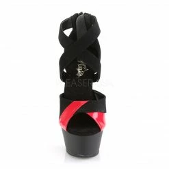 PLEASER Kiss-221 Black Nubuck Red Patent Sexy Strap Pole Dancer Club 6" Heels