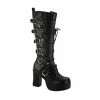 DEMONIA Gothika-200 Black Vegan Goth Cyber Lolita Thick 3.75" Heels Knee Boots
