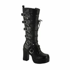 DEMONIA Gothika-200 Black Vegan Goth Cyber Lolita Thick 3.75" Heels Knee Boots