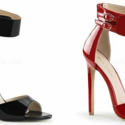 PLEASER Sexy-19 Black Red Dual Buckle Ankle Strap Work Formal Club Pump 5" Heels