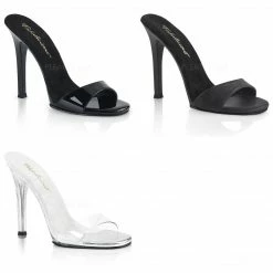 FABULICIOUS Gala-01S Clear Black Single Toe Strap Fitness Model Slides 4.5" Heel