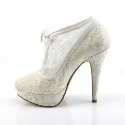 FABULICIOUS Lolita-32 Ivory Satin Mesh Lace Overlay Wedding Booties Boots Heels