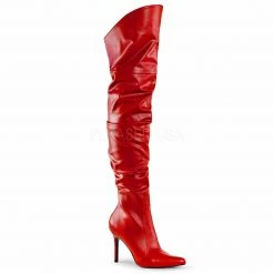 PLEASER Classique-3011 Black Red White Faux Leather Scrunch Thigh Boots Sz 4-15