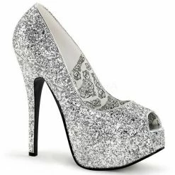 Discontinued BORDELLO Teeze-22G Silver Pink Glitter Peep Toe Platform Pump Heels