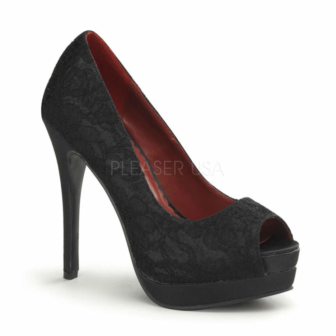 Discontinued PINUP COUTURE Bella-16 Black Satin Lace Formal Dress Pumps Heels